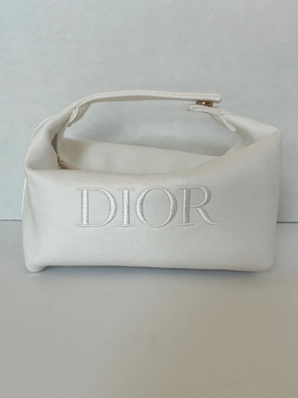 Dior Cream Denim & Gold Embroidered Pouch - Picture 1 of 4